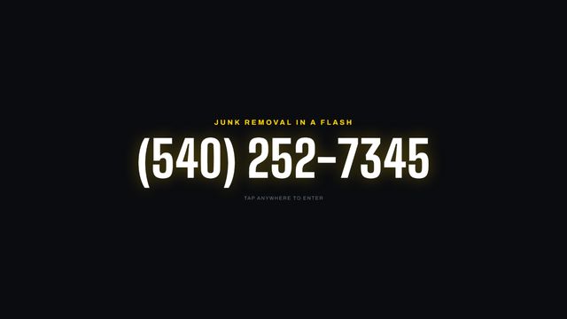 Flash Services website: dark junk-removal homepage with the dispatch phone number set in large neon type.